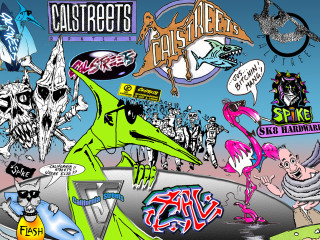 Cartoon man skateboard stickers face - graffiti paint free wallpaper