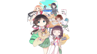 Girls table laptop keyboard group - anime key visual free wallpaper