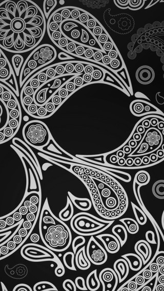 Black white skull drawing swirls - generative art free wallpaper