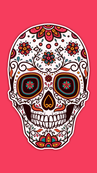 Skull flowers sticker pink background - skull free wallpaper