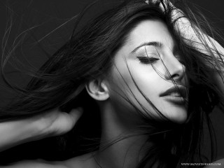 Woman hair wind eyes closed 3 - flowing hair free wallpaper