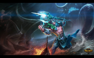 Man holding sword demon face - league of legends concept art free wallpaper