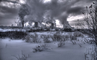 Factory smoke snow cloudy sky - grim free wallpaper