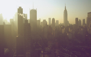 City skyline tall buildings plane - the background and a plane free wallpaper