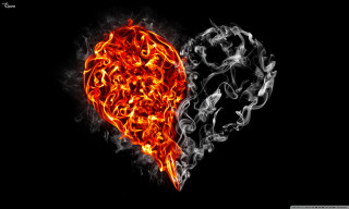 Heart fire smoke black background - a red heart free wallpaper