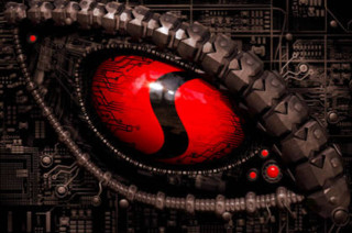 Red eyeball black background giant - free sci-fi wallpaper