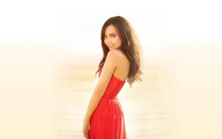 Woman red dress posing hands 15 - low free wallpaper
