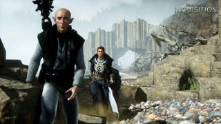 Man woman rocky area sword - video game free wallpaper