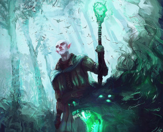 Man holding green light forest 2 - epic fantasy character art free wallpaper