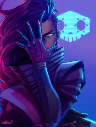 Woman purple hair skull head 2 - epsylon point free wallpaper