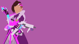 Woman purple dress holding microphone - vector art free wallpaper