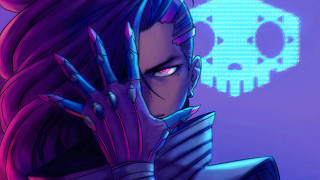 Woman purple hair skull head - a skull free wallpaper