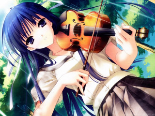 Girl long hair holding violin - long hair holding free wallpaper