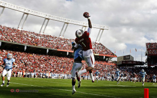 Football player jumping catch game - a crowd watching free wallpaper