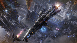 Futuristic city jet flying smoke 2 - darek zabrocki free wallpaper