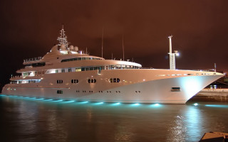 Large white boat docked nighttime 2 - a large white boat free wallpaper