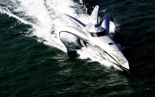 White boat waves person water - albert aublet free wallpaper