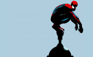 Spiderman jumping building poster art - his leg free wallpaper