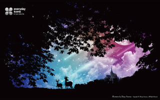 Deer tree night sky stars - chiho aoshima free wallpaper
