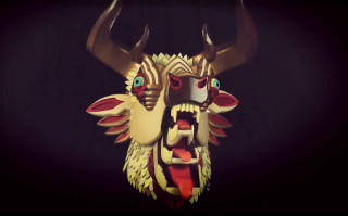 Horned mask large nose face - pop surrealism free wallpaper