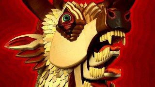 Wooden sculpture horse horn mouth - a large mouth free wallpaper
