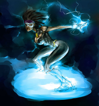 Dark skinned woman lightning blue - daphne allen free wallpaper