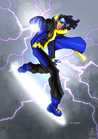 Afrofuturism snowboarder lightning jacket blue - cedric seaut keos masons free wallpaper