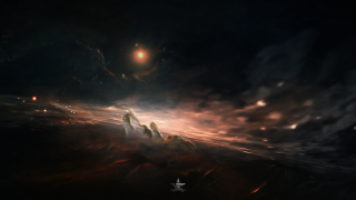 Space scene black background white - matte painting concept art free wallpaper
