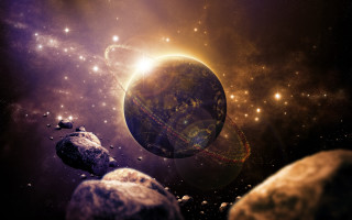 Space scene planet star cluster 3 - a planet and a star cluster in the background free wallpaper