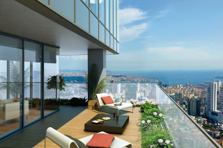 Balcony city ocean furniture cloudy - a balcony free wallpaper