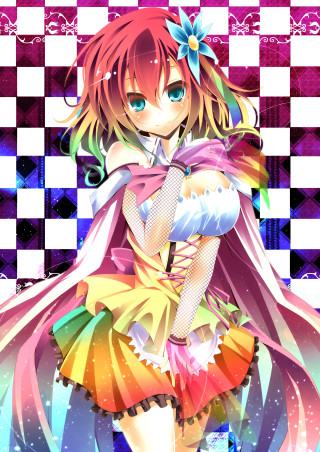 Colorful girl pink hair checkered - rich vivid color free wallpaper