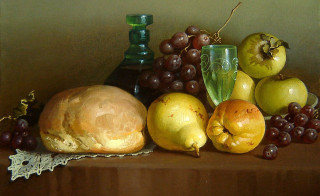 Still life fruit glass table - oil painting free wallpaper