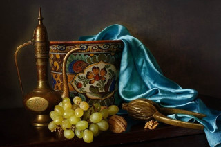 Vase painting artwork colorful interior - a blue cloth free wallpaper