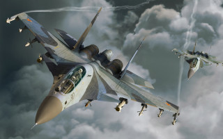 Fighter jets cloudy sky smoke - anton graff free wallpaper