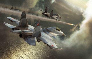 Fighter jets flying sky ocean 2 - a group of fighter jets free wallpaper