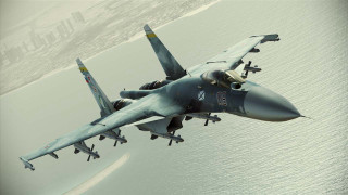 Fighter jet flying water sky 2 - over a body of water free wallpaper