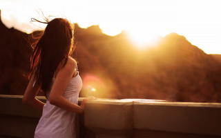 Woman bridge hair blowing sun - sunrise free wallpaper