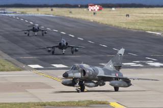 Fighter jets runway grass sky - great composition free wallpaper