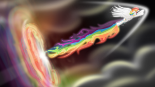 Rainbow colored bird flying sky - digital art free wallpaper