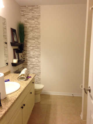 Bathroom toilet sink mirror brickwall - a brick wall behind free wallpaper