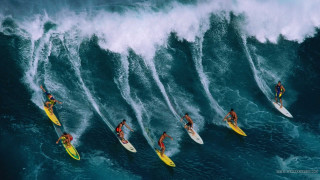 Surfing group ocean wave people - in the ocean free wallpaper