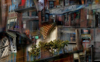 Building windows sign town street - modular free wallpaper