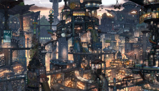 Futuristic city night lights people 2 - a futuristic city free wallpaper