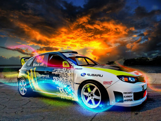 Colorful car sunset parking lot - cloudy free wallpaper