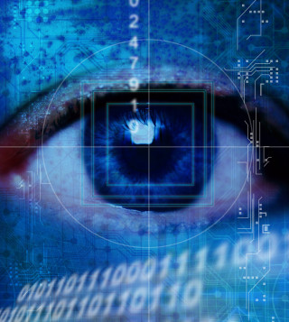 Eye computer chip blue background - free cyberpunk wallpaper