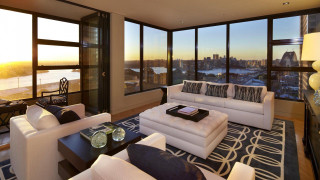 Living room cityscape sunset tatami - a large window free wallpaper