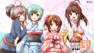 Women kimonos pink background sky - sots art free wallpaper