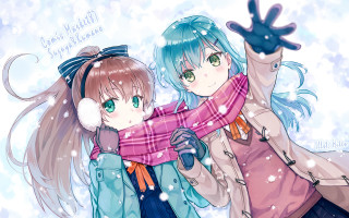 Two anime girls blue hair 2 - their arm free wallpaper for desktop
