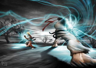 Woman running dog snow lightning - 2 d game art free wallpaper