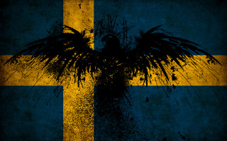 Black bird cross wings yellow - erlund hudson free wallpaper